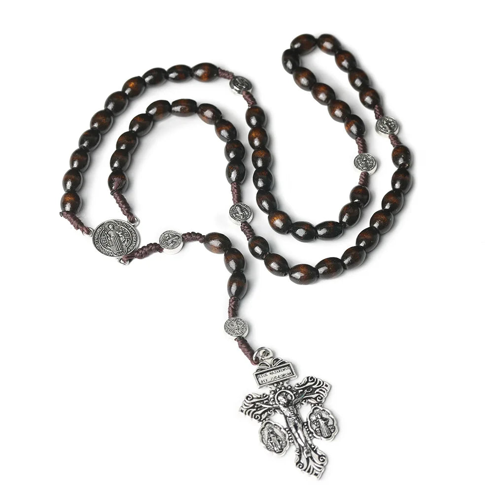[in Stock] Catholic Cross Rosary Necklace Christianity Pardon Pendant 8*10mm Easter Atonement Souvenir Forgive Jewelry Wholesale