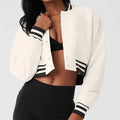 Cropped Jacket Varsity Coat Button up Jacket Striped Regular Fit Relaxed Cropped Jacket Outwear Sweat Wear Sporty Solid Color