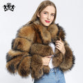 Short Plush Raccoon Coat Luxe Winter Outerwear for Evening Wear and Holiday Fashion Custom Color Women's Real Fur Jacket