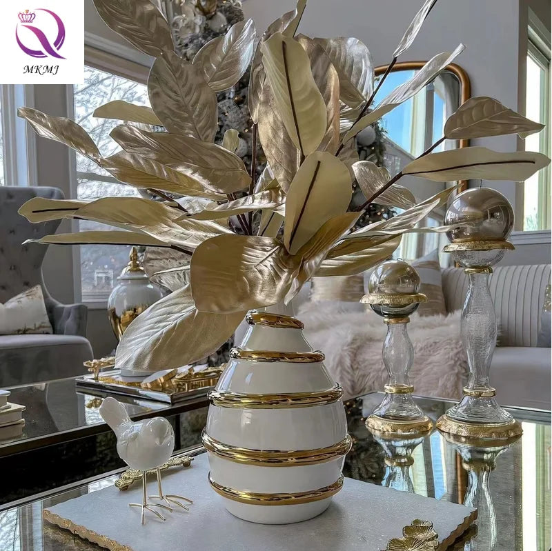 High-grade European Luxury Gold Silver Diamond-encrusted Ceramic Vase Ornaments Interior Decoration and Accessories for Home