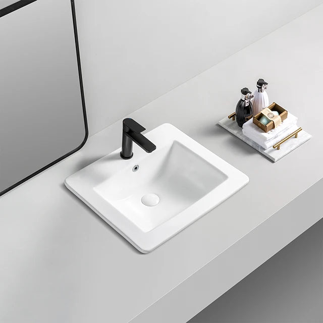 Luxury Hotel Cuencas Rectangle Ceramic Cabinet Wash Basin Feather Edge Bathroom Sink