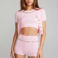Factory Custom Women's Cropped Knit Cardigan Shirt Short Set Summer Short Sleeve Sweater Tank Top Shorts Set for Women