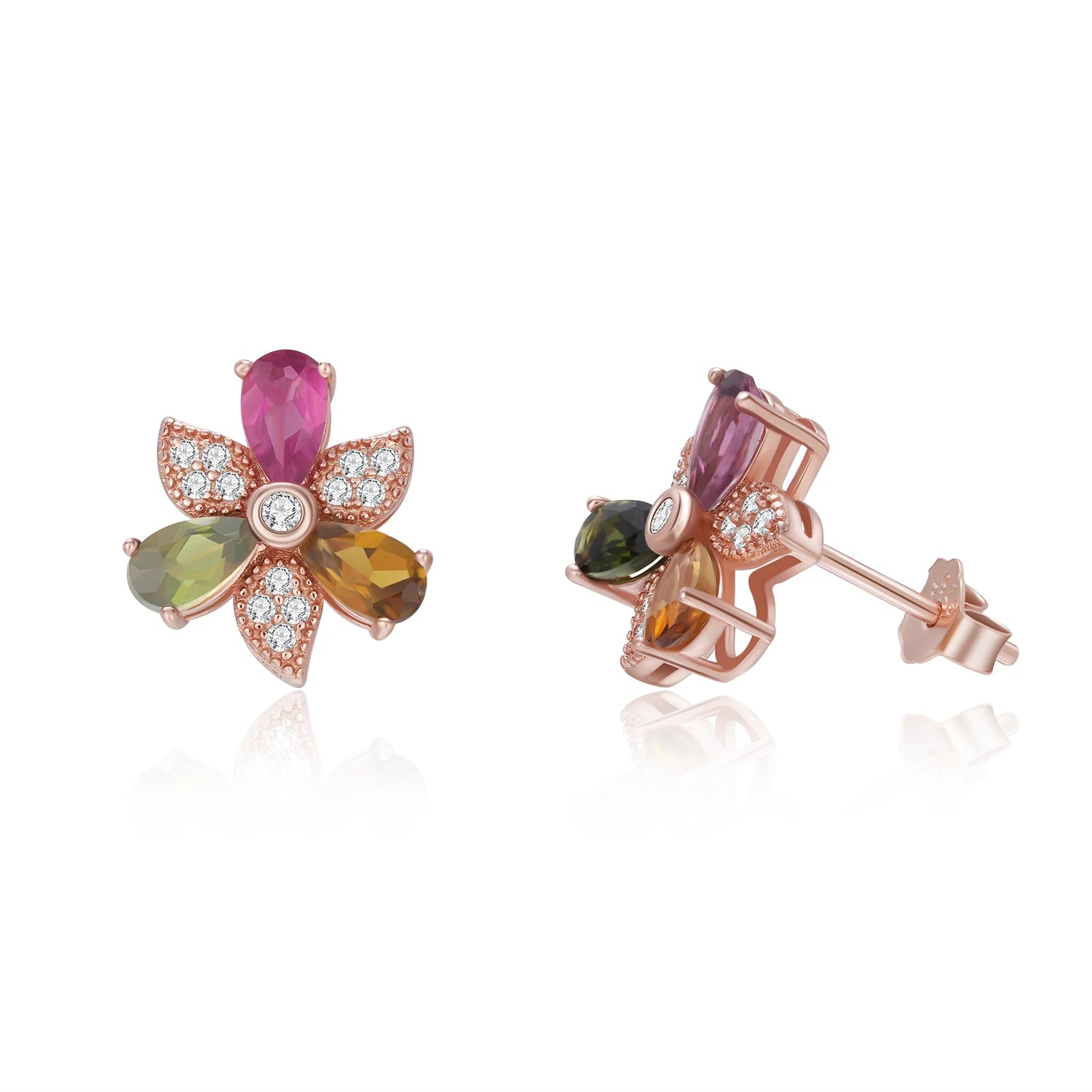 YBO Fine Jewelry Mini Earrings 925 Silver Windmill Flower Geometric Stud Natural Pear Tourmaline Zircon Gold Plating for Party