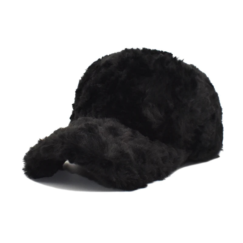 Lower MOQ Outdoor Warm 100% Polyester Artificial Rabbit Fur Winter Casual Solid Unisex 6-Panel Baseball Hat