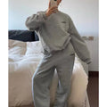 F230677 Custom Embroidered Logo Factory Round O Collar Cotton Pullover Sweatshirt Women Loungewear Set Jogging Set
