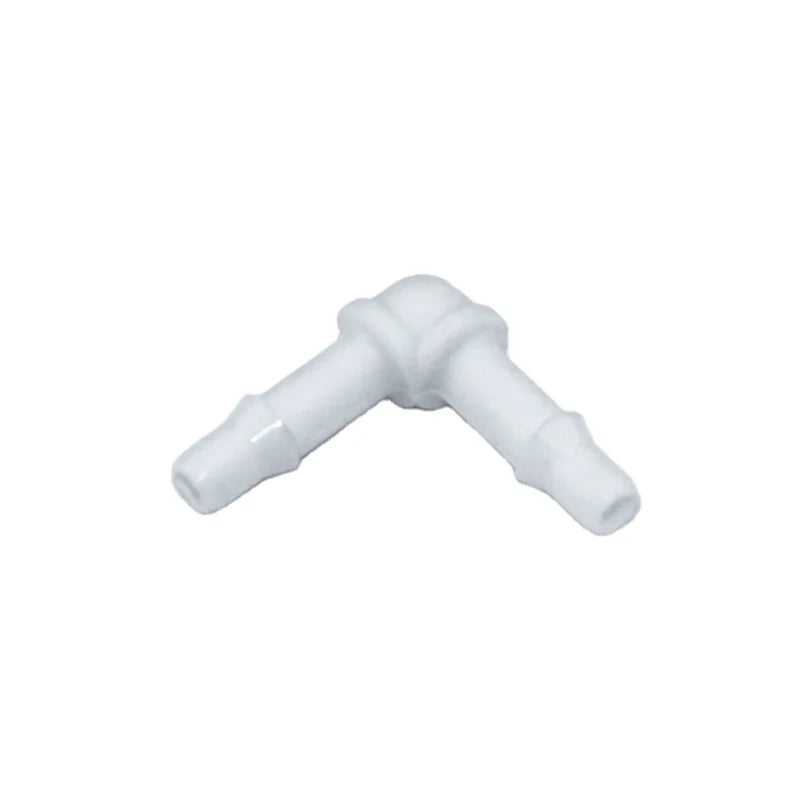 White PP 3/32 Inch 2.4mm Easy Assembly Hose Barb 2 Ways L Shape 90 Degree Elbow Barbed Tube Fitting for Solvent Printer
