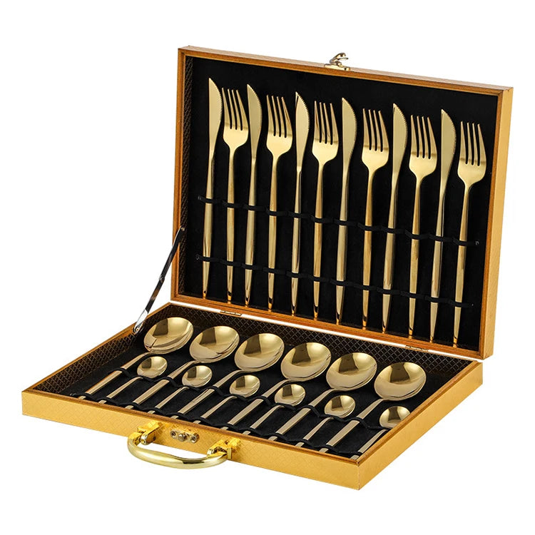 24pcs Stainless Steel Flatware Set With Titanium Gold Plated Golden Color Flatware Set Silverware Cutlery Set Service for 6