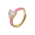 RM1476 Fashion Dainty 18K Gold Plated Over Brass Enamel CZ Cubic Zirconia Paved Diamond Open Heart Rings for Ladies