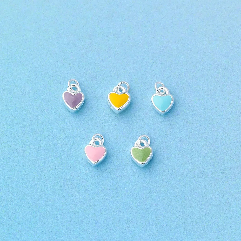Fashion 925 Sterling Silver Colourful Enamel Heart Charm Pendant for Jewelry Making Accessories