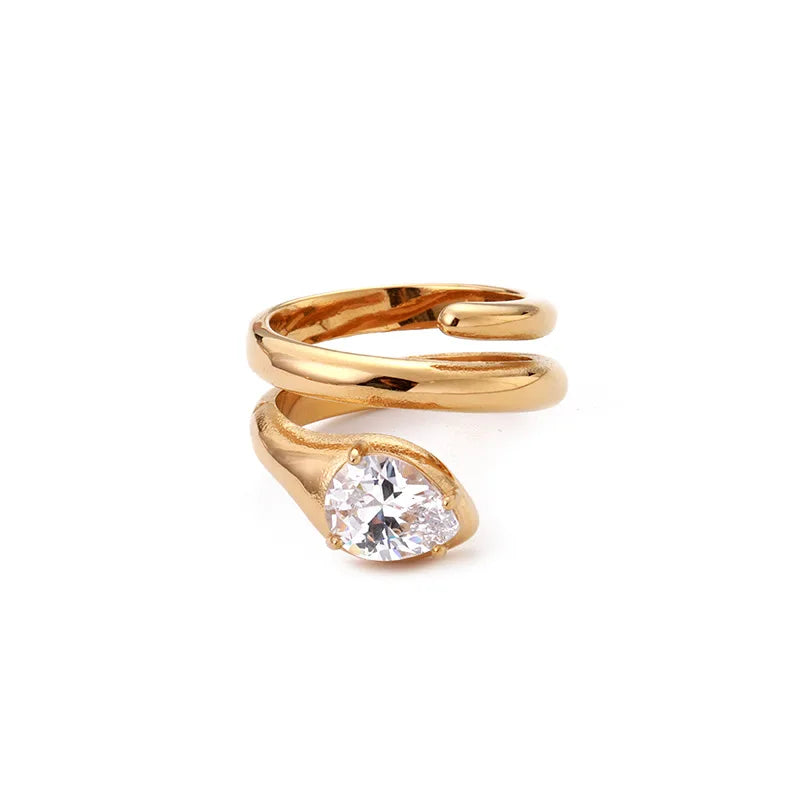 Stainless Steel 18k Gold Plated Irregular Serpentine Zircon Women's Design Sense Waterproof Ring Non Tarnish YF6325