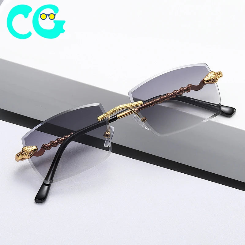2022 Elegant New Snake Polygon Cut Lens Sunglasses Fashion Metal Frame Trend Sunglasses Wholesale Rimless Sun Glasses