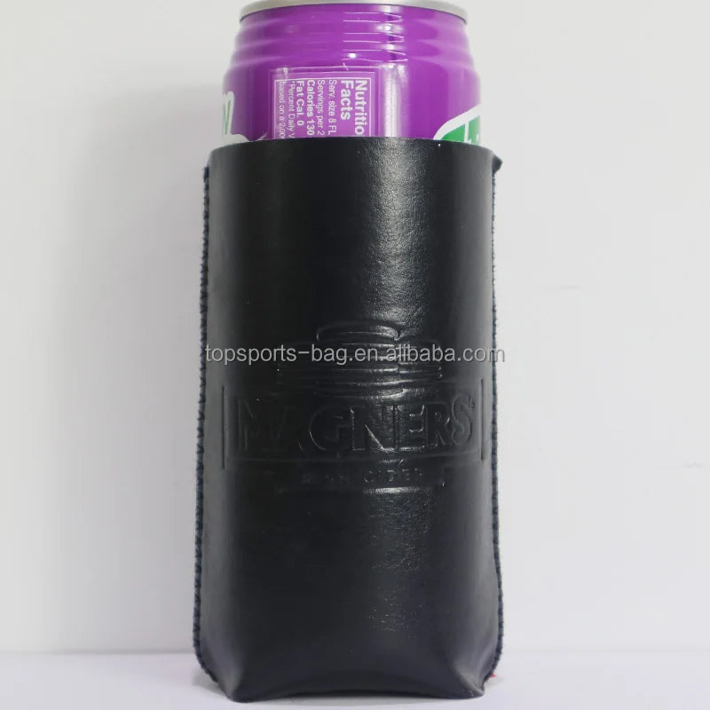 Black Customized Logo 16oz Cans Neoprene PU Leather Beer Can Cooler