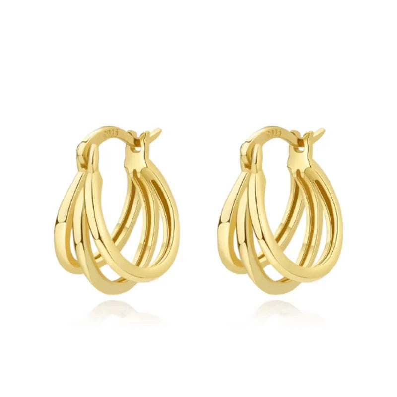 Jewelry Fashion Three Claws Layer Earrings 925 Sterling Silver Gold Plated Triple Hoop Earrings for Women