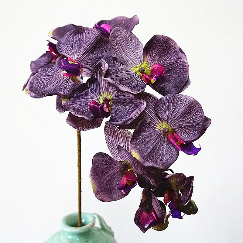 Hot Sell Real Touch Black Purple Artificial Latex Butterfly Orchids Flower Silk Cloth Film Orchid for Wedding Party Home Decor