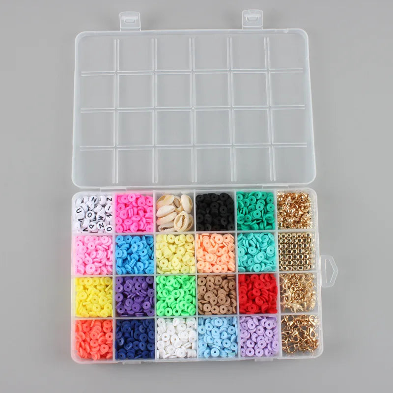 3600 Pcs Diy Clay Spacer Beads for Jewelry Making Bracelets Necklace Earring 24 Grids Clay Beads Kit with Elastic Cord