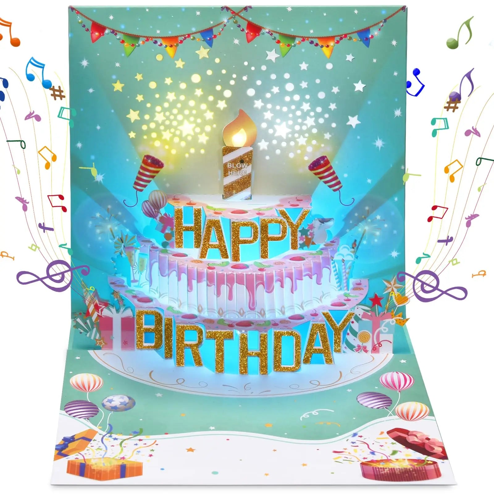 Musical 3D Pop up Birthday Cards with Music & Cheer Sounds UV Printing Handmade Customizable Paper Greeting Card for Kids