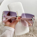 Lunette De Soleil Luxury Square Rimless Rhinestone Sun Glasses Female Shades Cutting Lens Gradient Sunglasses