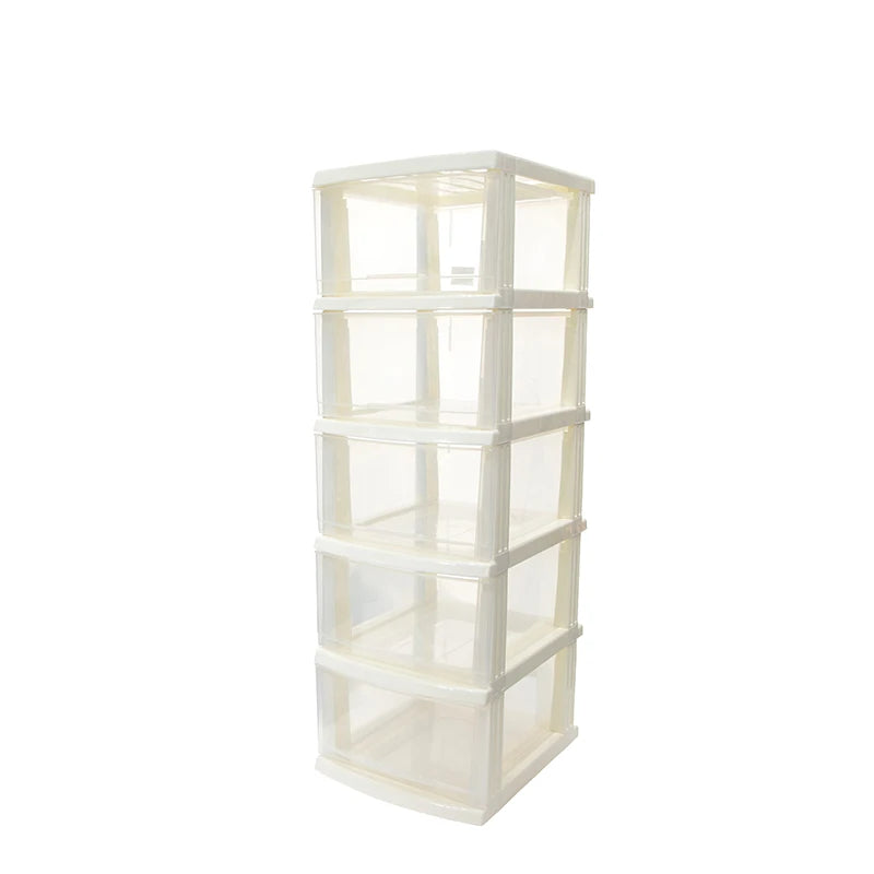 High Quality Transparent Plastic Eco-friendly Knocked Down 5-Layer Storage Drawer Cabinet for Kitchen Bathroom Baby Clothes Toys