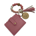 2025 New Design Valentine Day Keychain Silicon Beads Bracelet Wood Bead Disc Tassel Geometry Sewing Wristlet Keychain Wallet