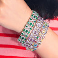 Elegant Bling Green Color Cubic Zirconia Stone Chain Link Party Bracelet for Women Vintage Ethnic Wedding Bridal Jewelry