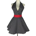 Durable Retro Polka Dot V-Neck Cotton Apron Reusable and Washable Kitchen Bib for Home Hotel or Work for Maids or Adults