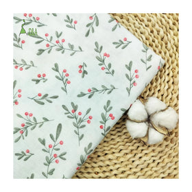100% Organic Plants Printed Crinkle Muslin Double Gauze Crepe Woven 120gsm Cotton Fabric for Girls' Clothes Home Textile