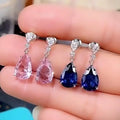 CAOSHI New Arrival 925 Silver Plating Needle Blue Pink Diamond CZ Teardrop Earrings Pear Cut Crystal Drop Earrings for Wedding