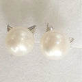 925 Silver cat Shape Stud Earring Nature Freshwater Pearl Stud Earrings .