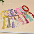 New Flat Round Silicone Bead Bracelet Keychain Beautiful Wood MAMA Disc Tassel Charm Wristlet for Mom Women