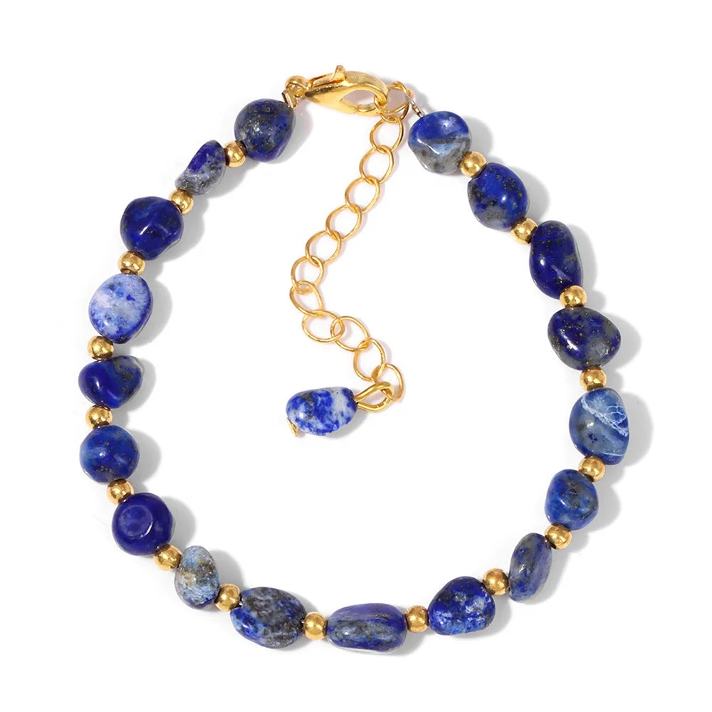 Gemstone Nugget Bracelets Handmade Jewelry Lapis Lapis Gemstone Oval Shape Natural Gemstone Bead Mnes Bracelets
