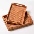 New Durable Woven Rectangle Rattan Serving Tray Storage Basket Tray