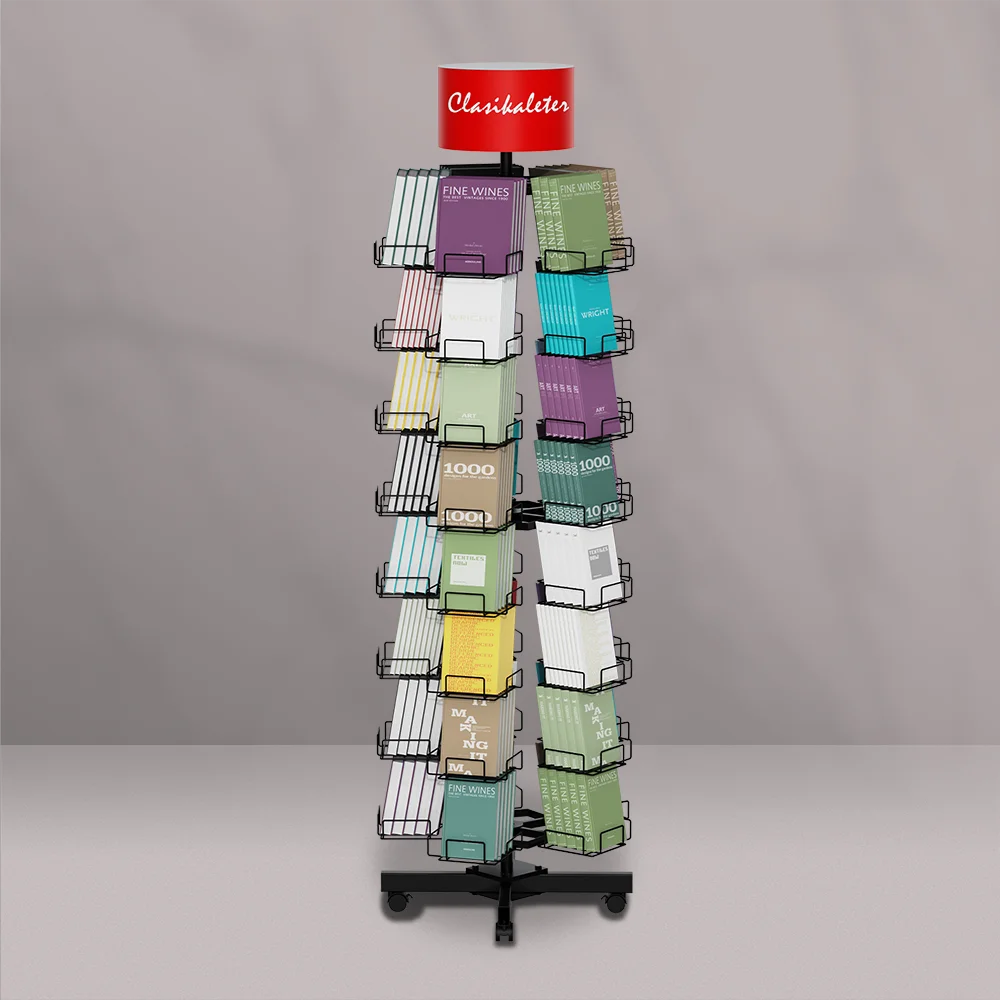 Suspended Rotating Metal Display Stand 5 Faces Vertical Retail Metal Wire Gift Card Postcard Display Stand Support Customization
