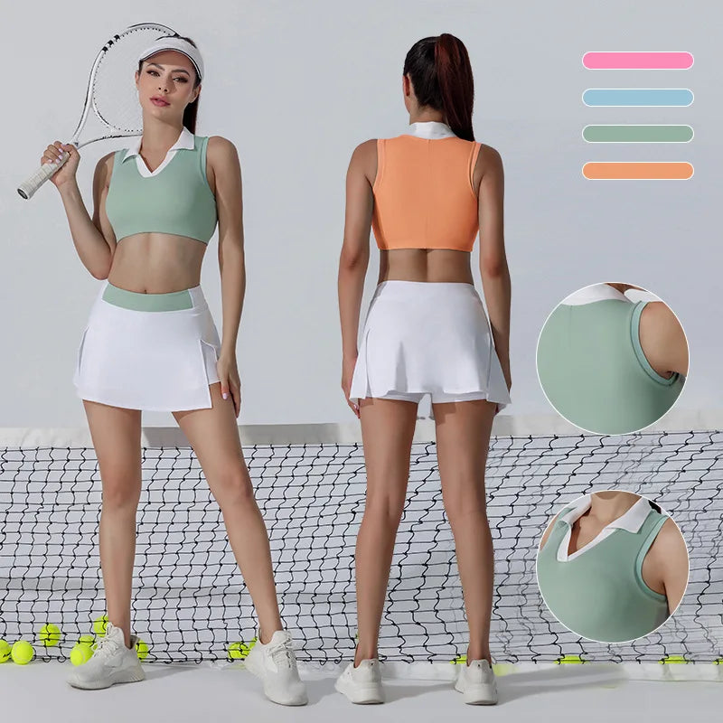 Wholesale Polo Tank Built-in Shorts Quick Dry Women Tennis Skirt 2 Piece Set