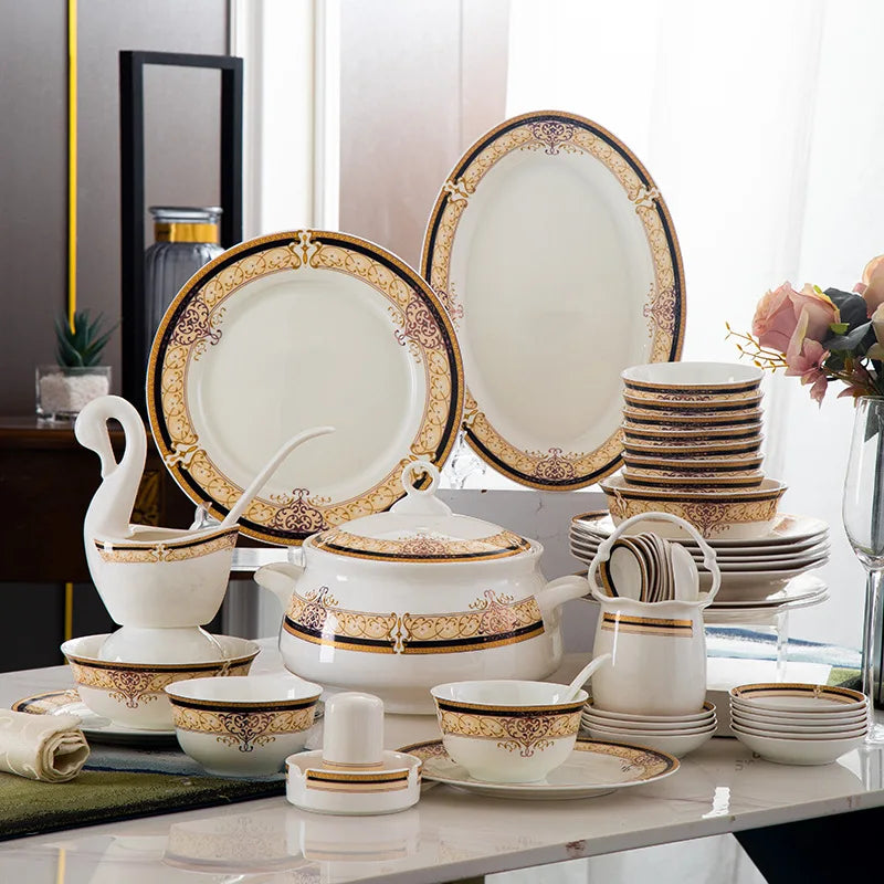North American Bowl and Dish Set Family Ceramic Tableware Set Bone China Plate European Bowl Combination Tableware Set