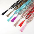 108 Mala Prayer Necklace Stones 108 Hand Knotted Mala Beaded Long Tassel Necklace with Tree of Life Charm for Men and Women