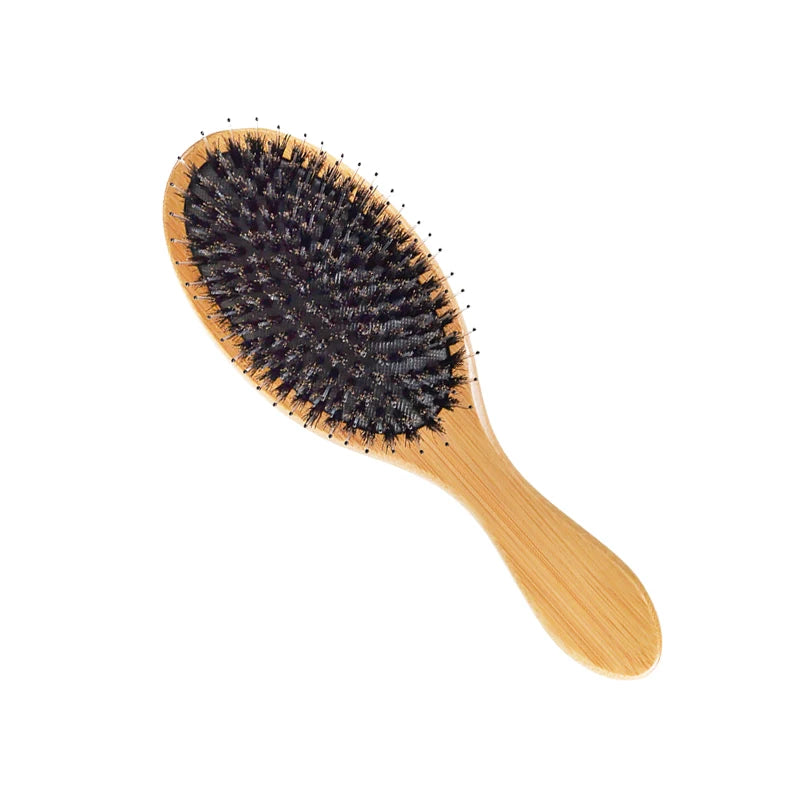 YUNTESI Custom Logo Wholesale Detangl Paddle Massage Wide Comb Wood Handle Nylon Hair Round Boar Bristle Brush Burlywood