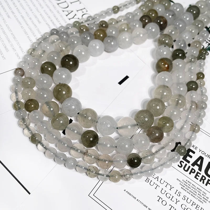 Natural Polished Gemstone Beaded Ice Green Quartzite Loose Gemstone Beads for Jewelry Making Crystal Crafts