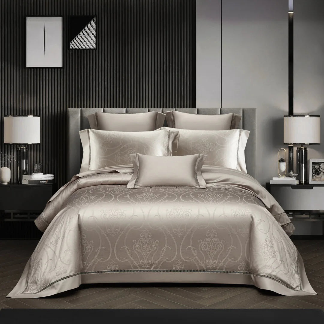 ODM/OEM Wholesale 100% Cotton Jacquard Bed Sheets King Size Gold All Season Quilt Cover Home Textile Bedding Sets