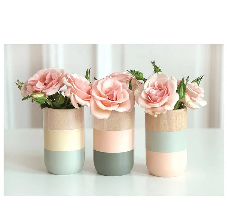Modern Christmas Decoration  Living Room Accessories Home Decor Set of 3 Painted Natural Wooden Vases