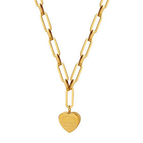 Fashion Women Jewelry Love Heart Pendant Necklace 18K Gold Stainless Steel Paper Clip Long Chain Necklace
