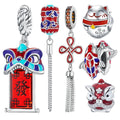 Fashion 925 Sterling Silver Chinese New Year Red Enamel Koi lion Dance Pendant Charm Fit Women Bracelet Beads Fine Jewelry DIY