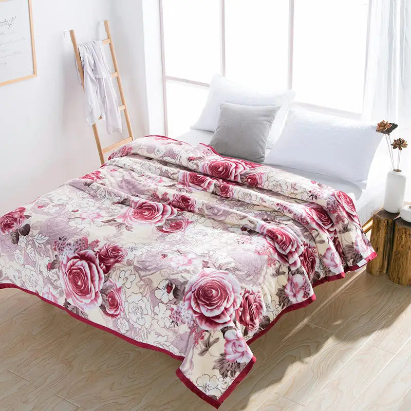 2023 Middle East Style Wholesale Polyester Microfiber Floral Printed 1Ply Both Side Coral Fleece Flannel Blankets