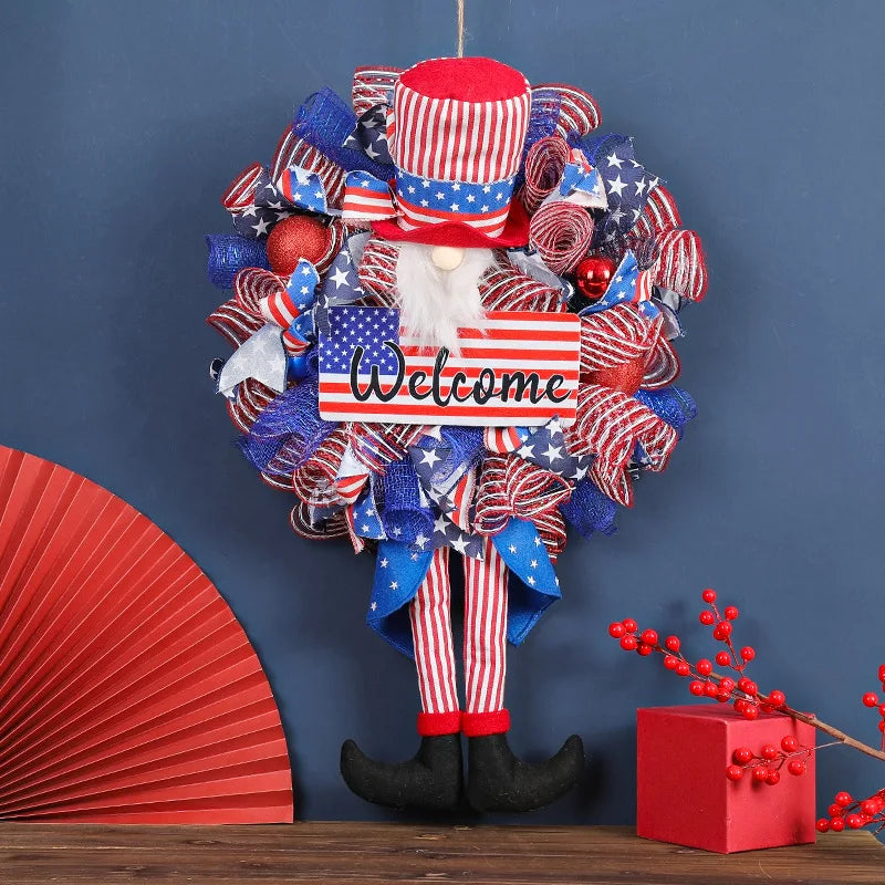 American Elderly Shopping Mall Decoration Door Wall Hanging Decoration Welcome Independence Day Wreath