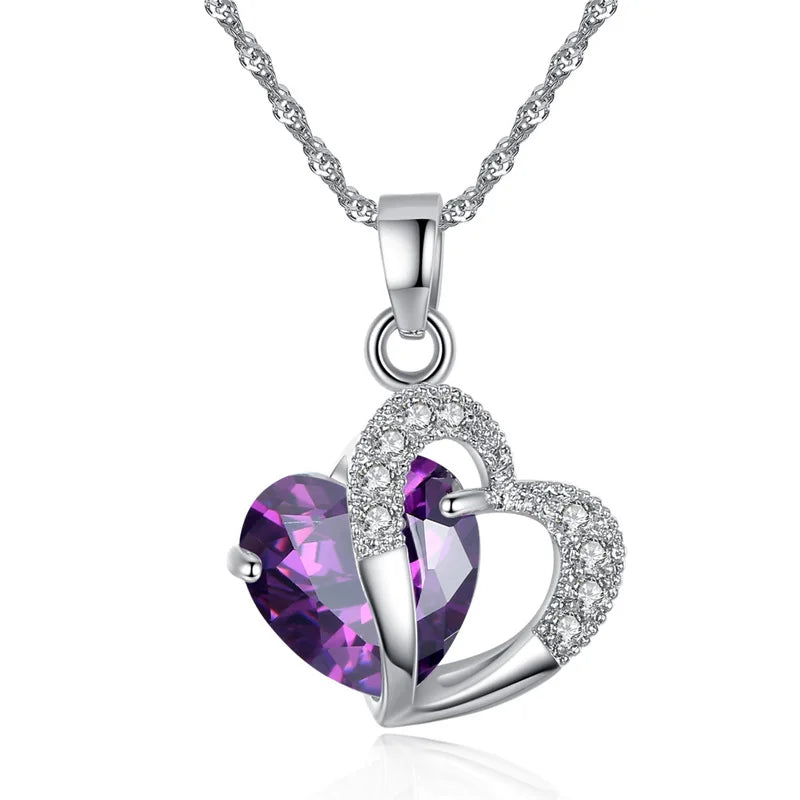 Classic Copper Microinsert Microinsert Zircon Heart Pendant Necklace with Crystal Rhinestone for Lover Party or Wedding
