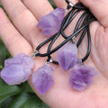 Natural Irregular Amethyst Crystal Stone Pendent Necklace Healing Energy Stone Necklace for Men Women Leather String Jewelry