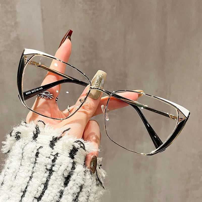 2024 Luxury Trendy Metal Cat Eye Ladies Optical Glasses Frame Anti Blue Light Eyewear