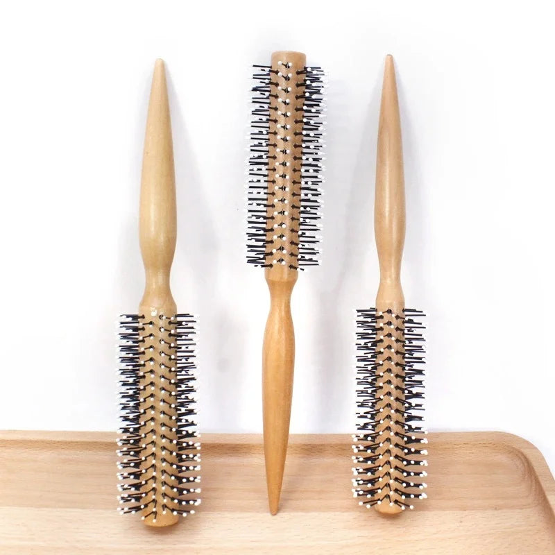 Wooden Roller Hair Brush Soft Nylon Comb Teeth Hair Brush Natural Wooden Hair Brush Massage Comb