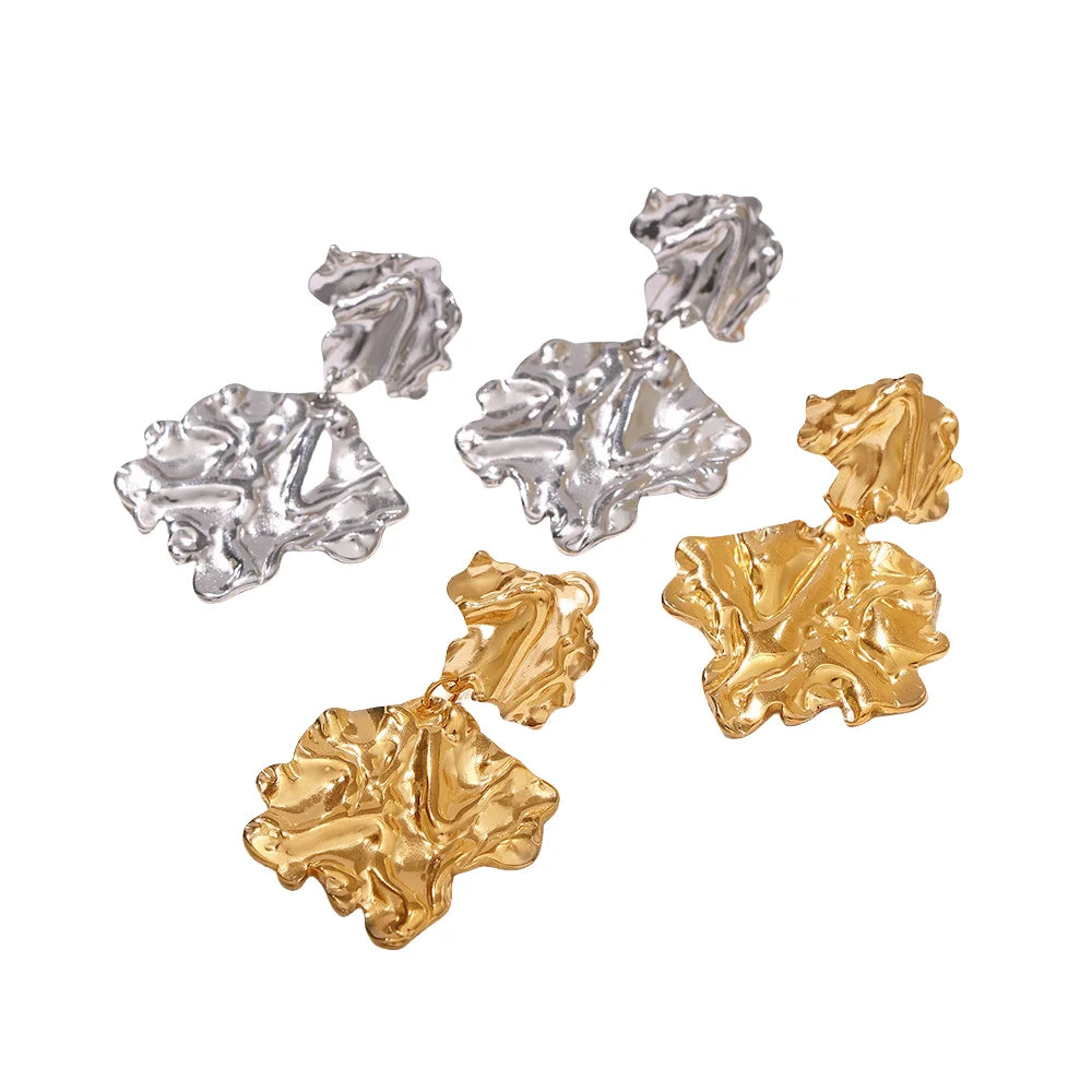 Fenyi Wholesale Jewelry Trend Hammer Pattern Wrinkled Stainless Steel PVD Electroplating Color-preserving Earrings for Women