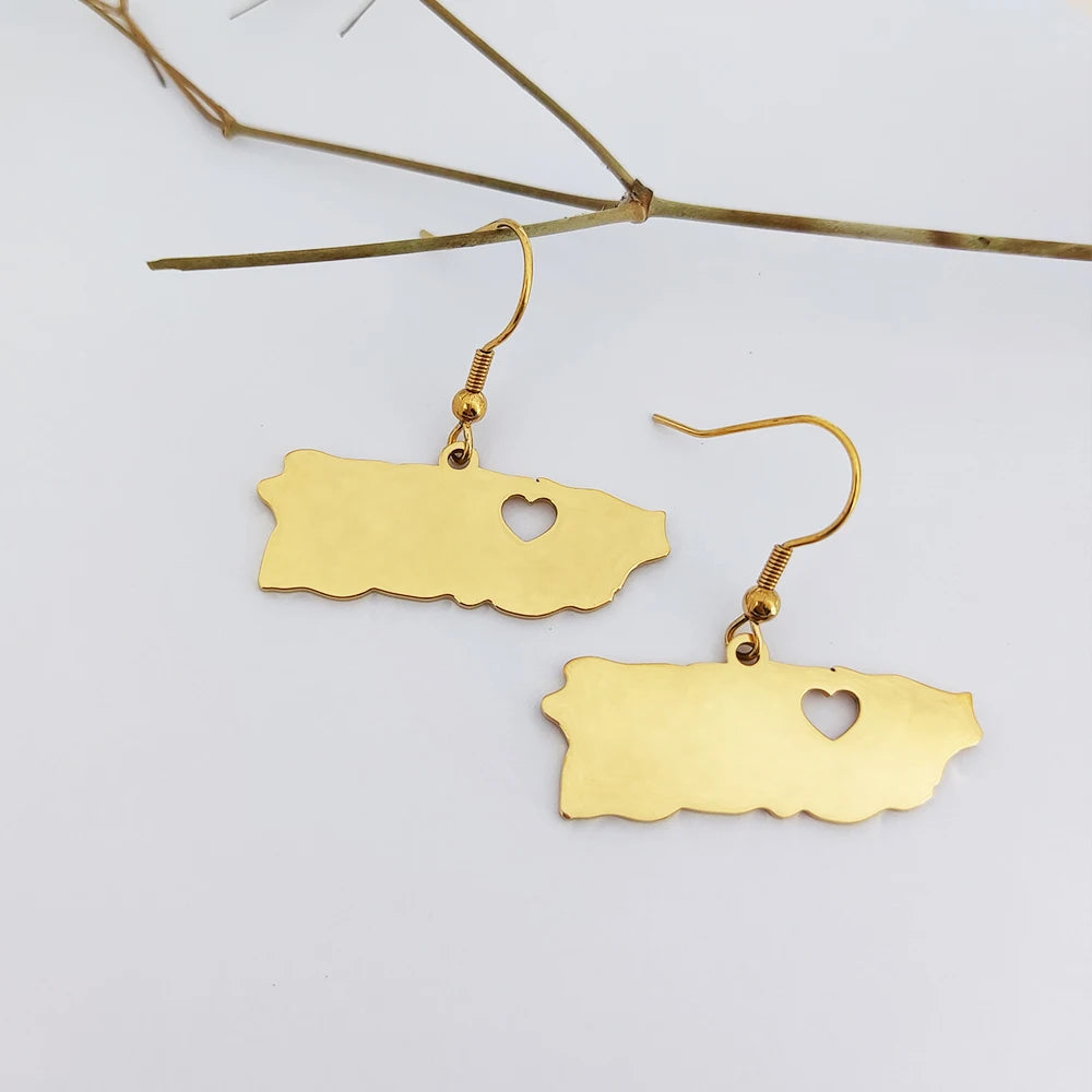 Earings Map PuertoRico Earrings Statement Accesorios De Acero PuertoRico Jewelry Joyeria Fina De Acero Inoxidable De China