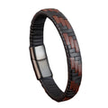Popular European and American men hand made stainless steel bracelet 316L black leather bracelet magnetic buckle vintage jewelry